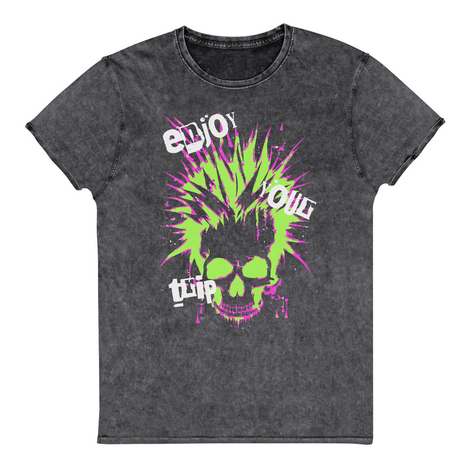 'Enjoy Your Trip' Punk Skull Unisex Denim T-Shirt
