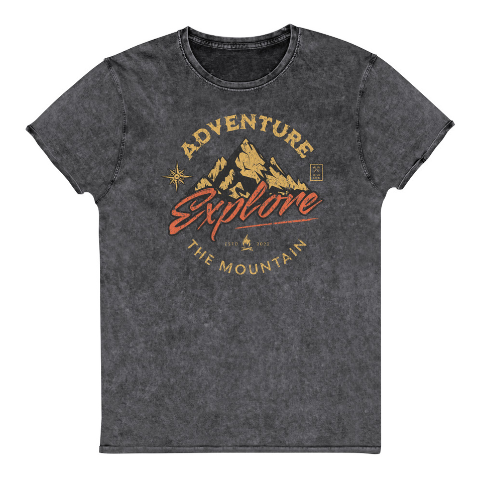 Adventure Explore The Mountain Unisex Denim T-Shirt