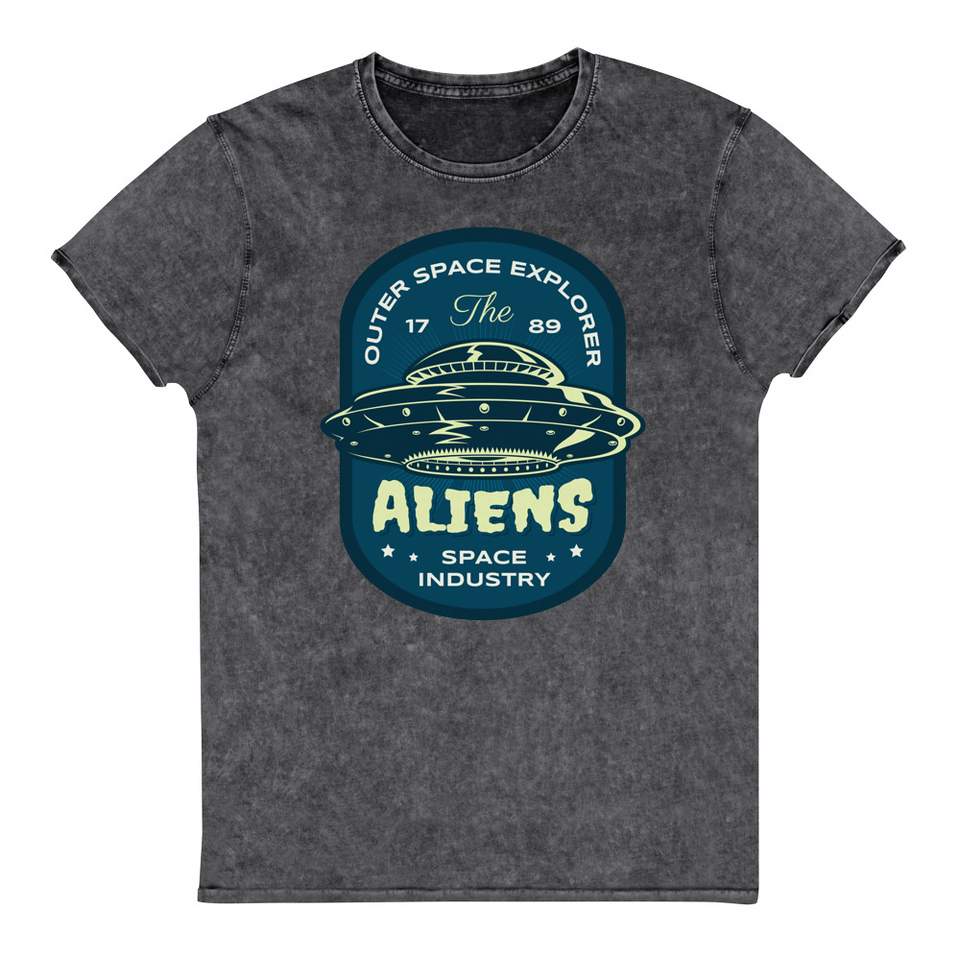 Aliens Outer Space Explorer - UFO Unisex Denim T-Shirt