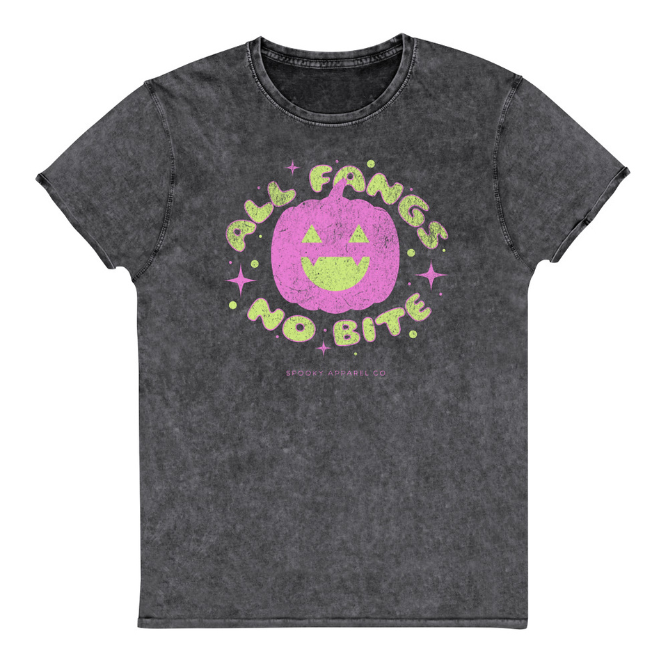 All Fangs No Bite - Halloween Unisex Denim T-Shirt