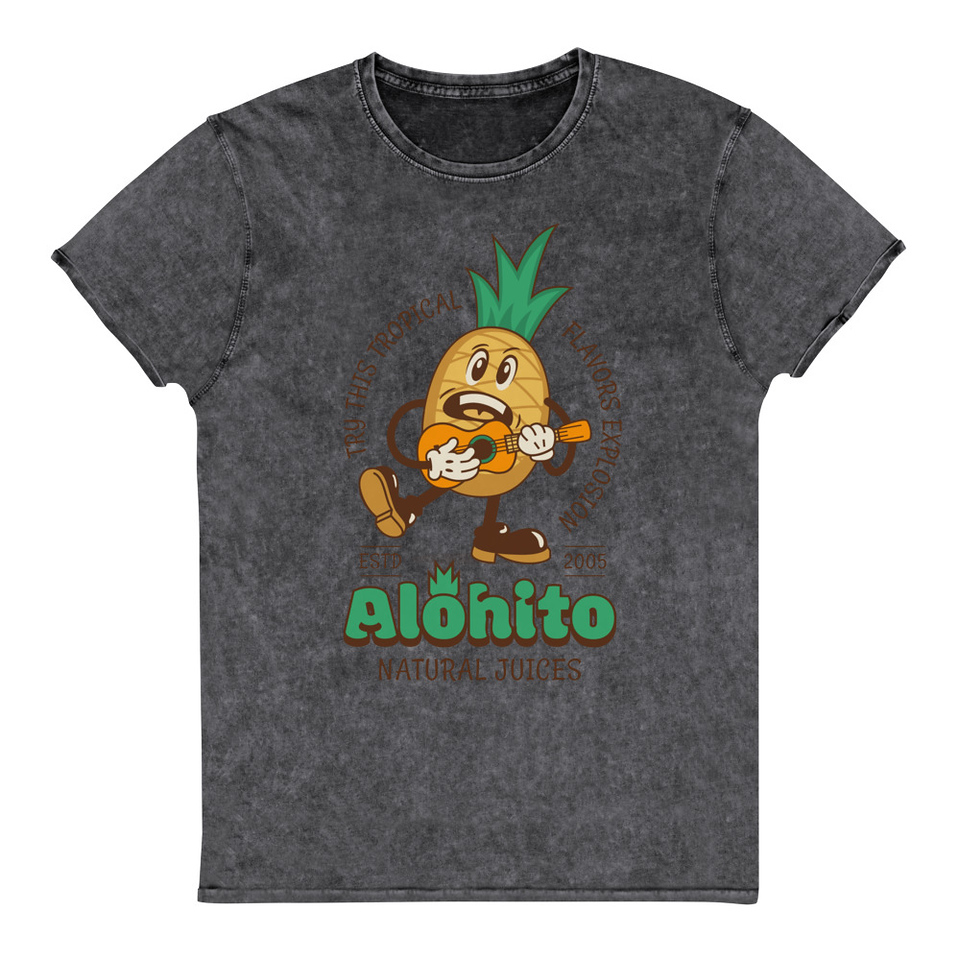 Alohito Natural Juices - Pineapple Mascot Unisex Denim T-Shirt