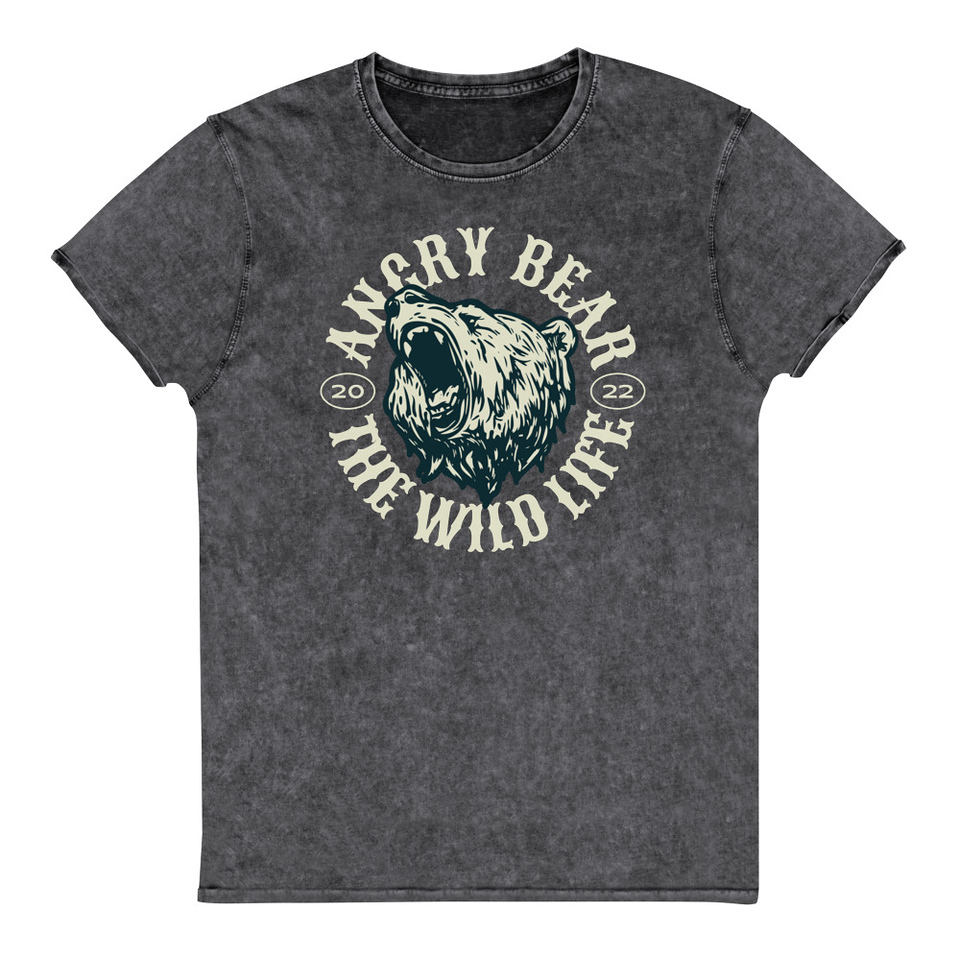 Angry Bear - Wild Life Animal Unisex Denim T-Shirt