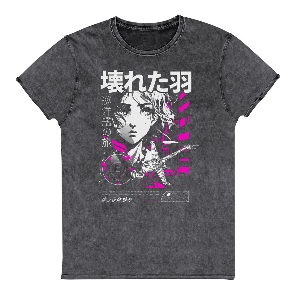 Anime Broken Wings - Neon Japanese Style Unisex Denim T-Shirt