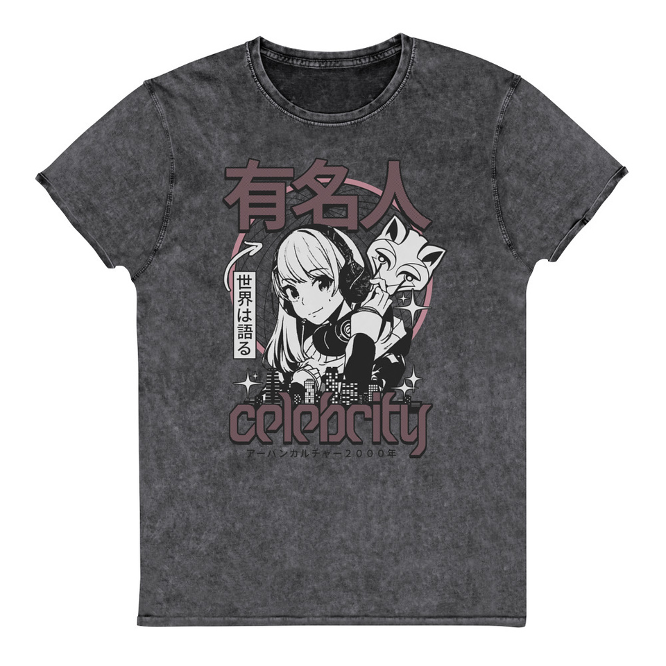 Anime Celebrity Girl - Japanese Cyber Streetwear Unisex Denim T-Shirt