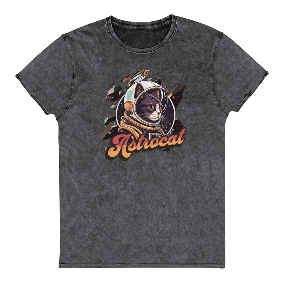 Astrocat - Retro graphic Unisex Denim T-Shirt
