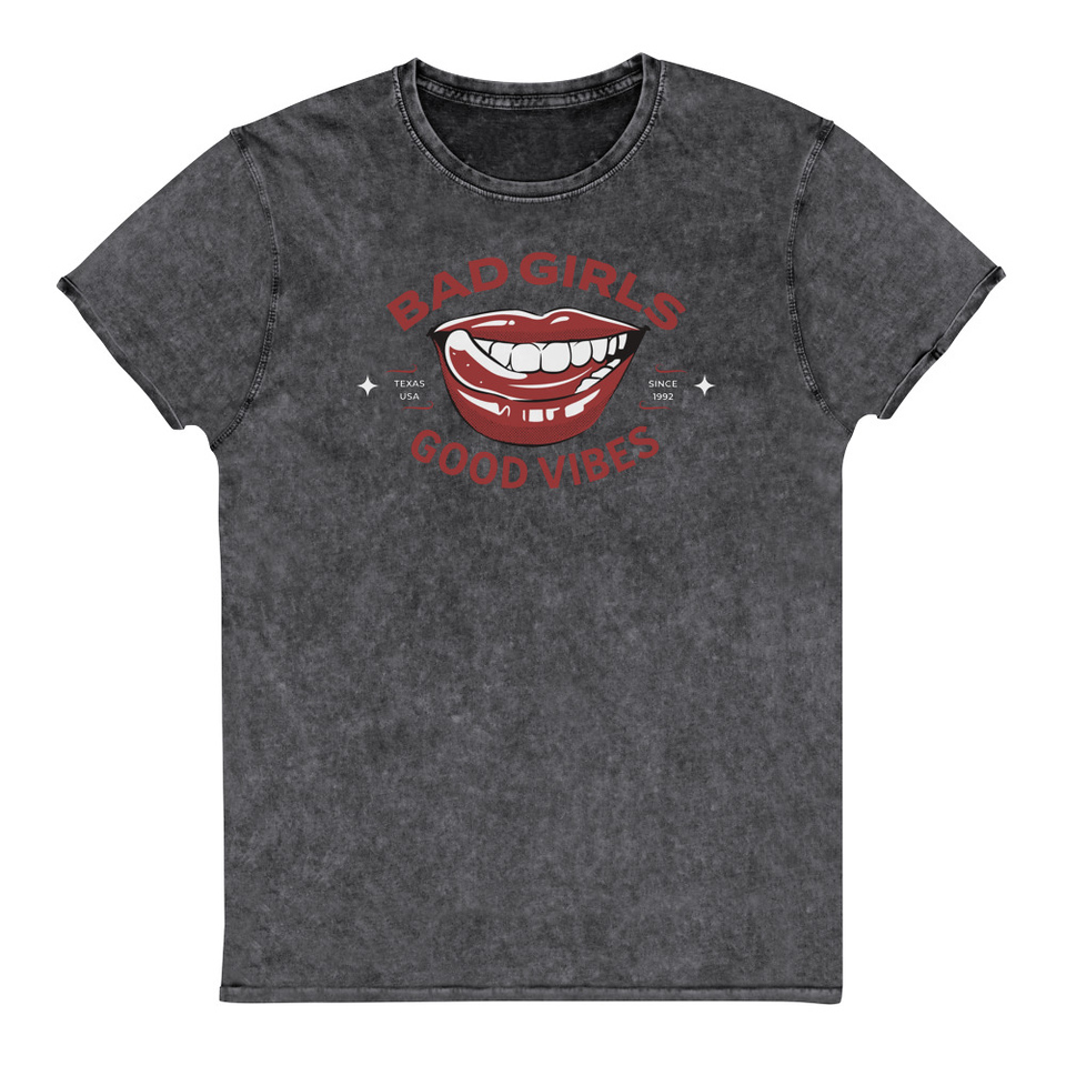 Bad Girls Good Vibes - Sexy Lips Unisex Denim T-Shirt