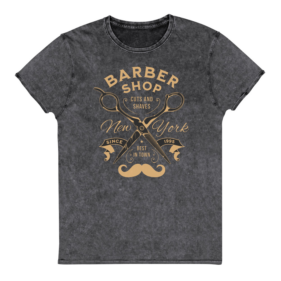 Barber Shop Cuts & Shaves - Scissor Unisex Denim T-Shirt
