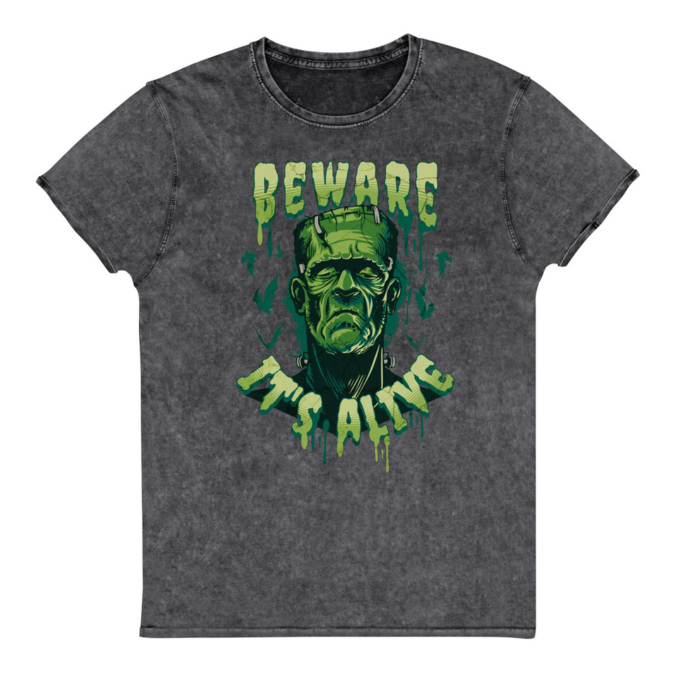 Beware of Frankenstein - Scary Halloween Unisex Denim T-Shirt