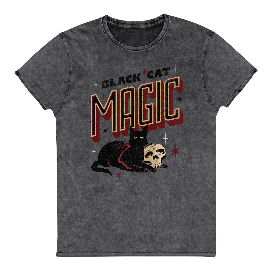 Black Cat Magic Unisex Denim T-Shirt