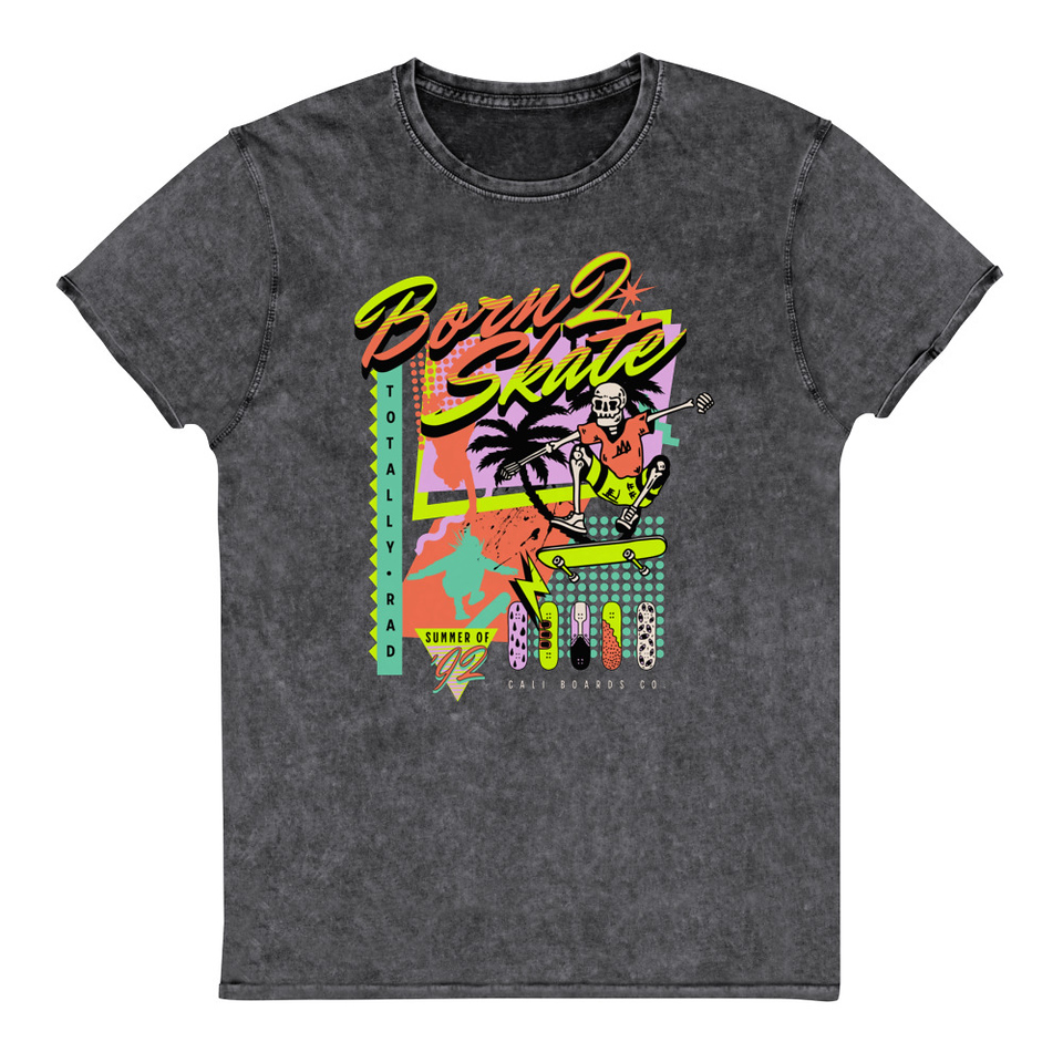Born 2 Skate - Retro Skeleton Unisex Denim T-Shirt