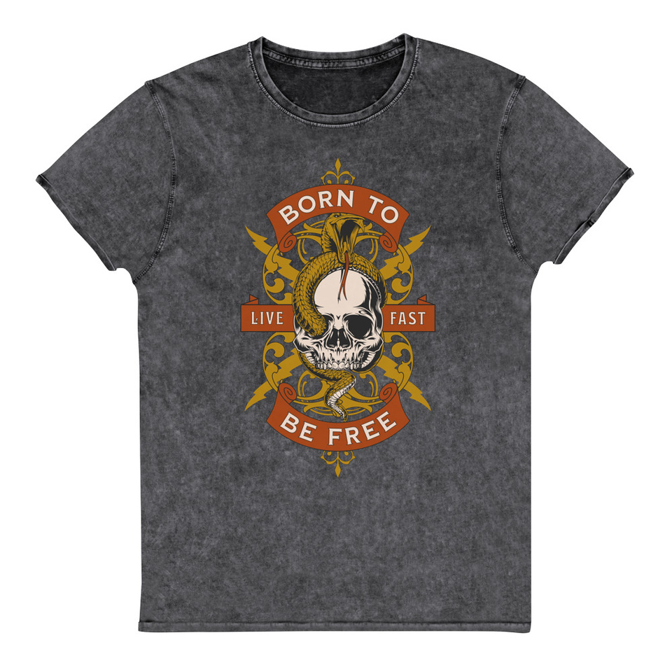 Born To Be Free - Skull Unisex Denim T-Shirt