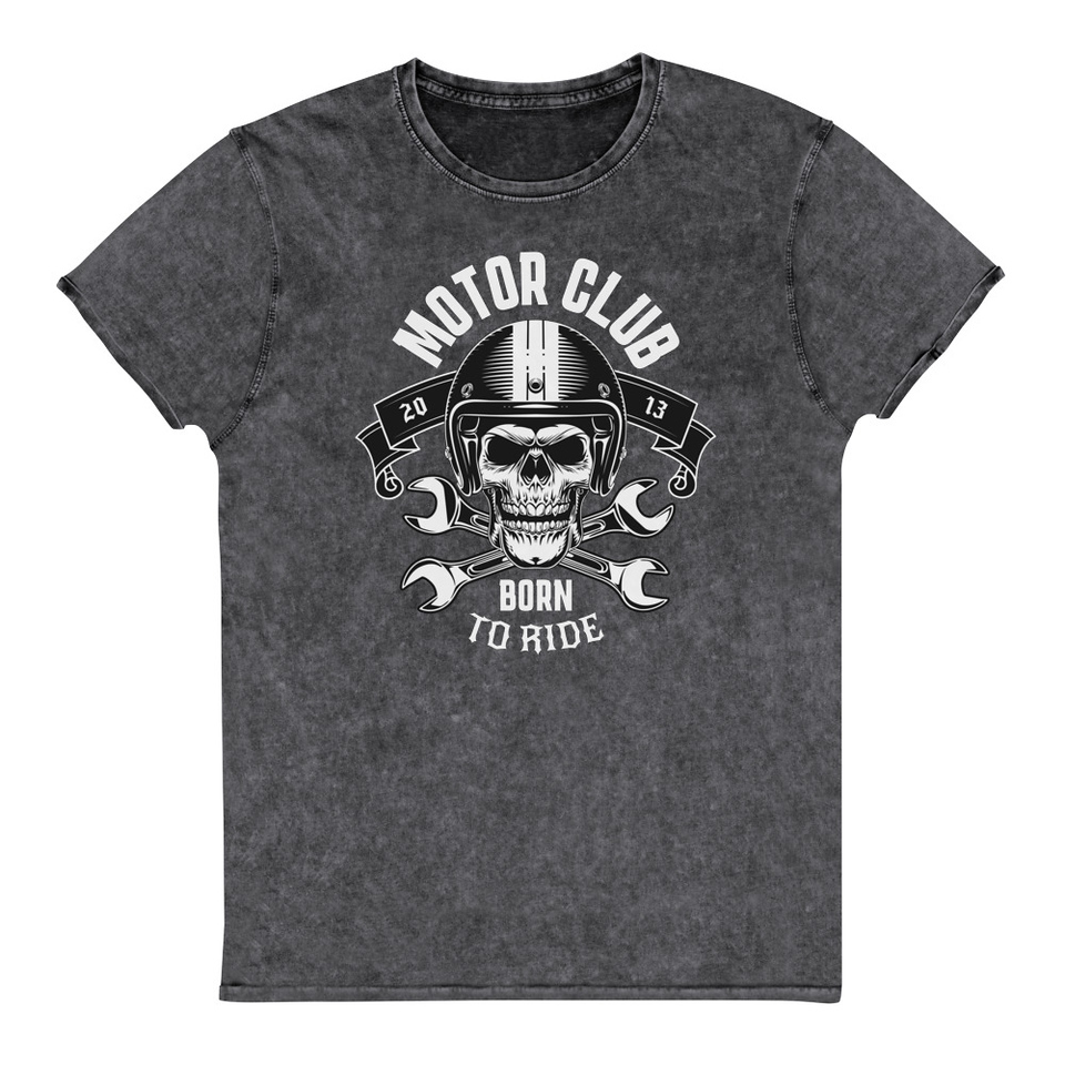 Born to Ride - Biker Club Skull  Unisex Denim T-Shirt