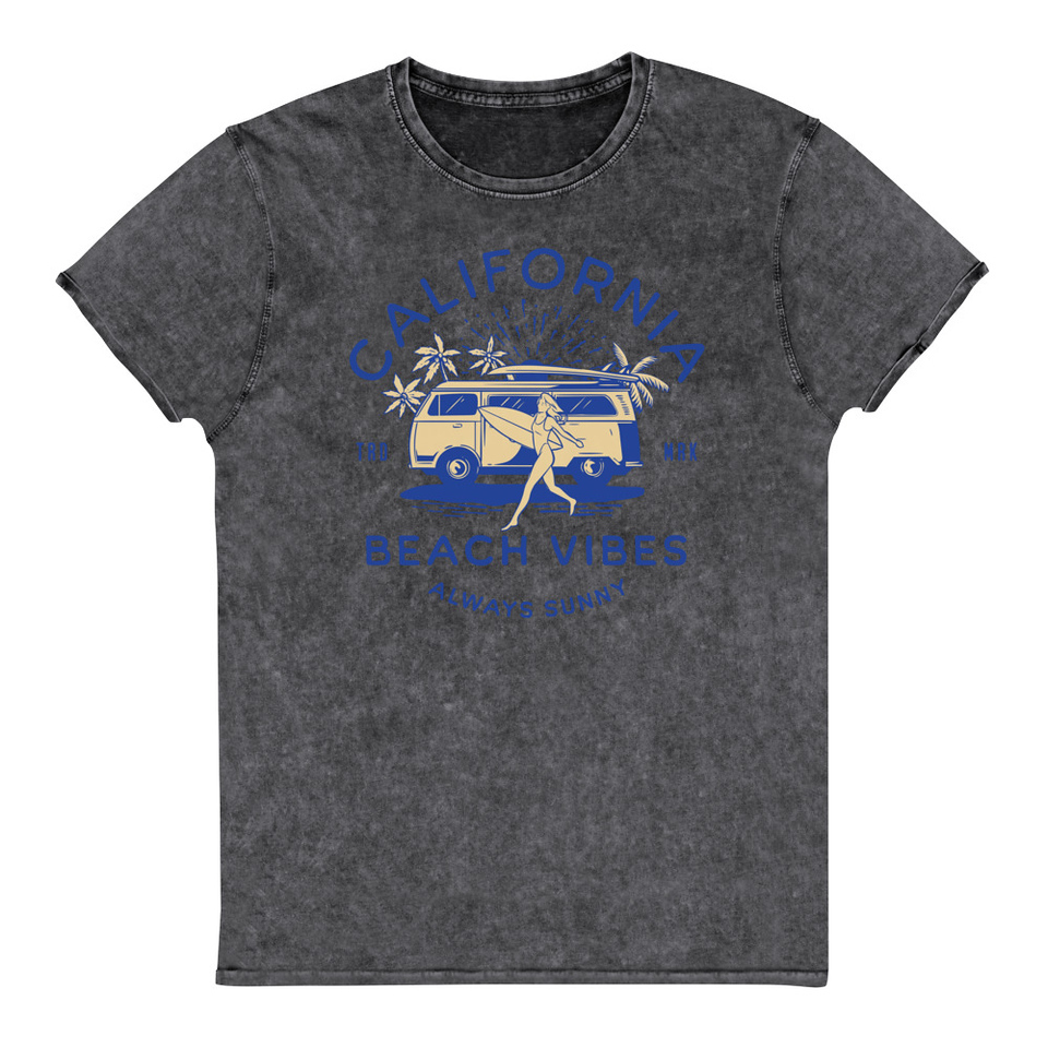 California Beach Vibes - Retro Camper Van Unisex Denim T-Shirt
