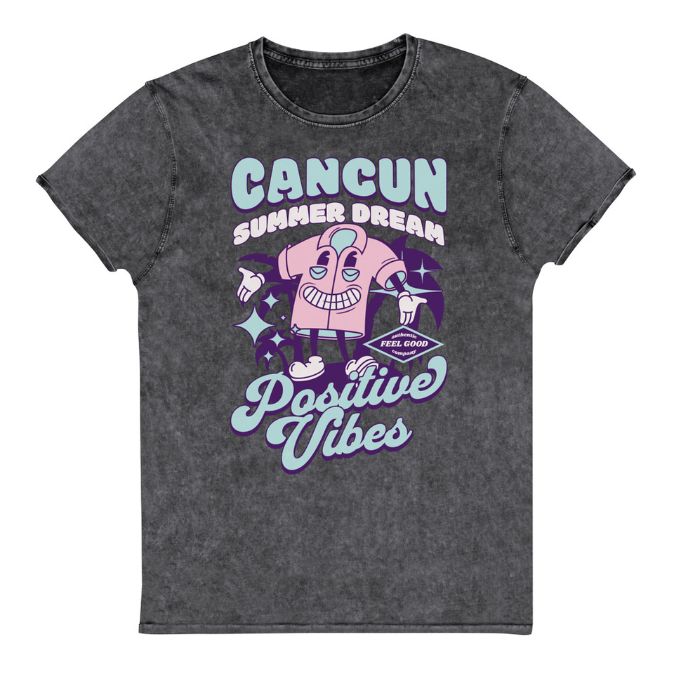 Cancun Positive Vibes Unisex Denim T-Shirt