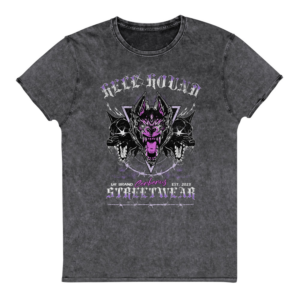 Cerberus Hell Hound Streetwear - Dark Aesthetic Unisex Denim T-Shirt