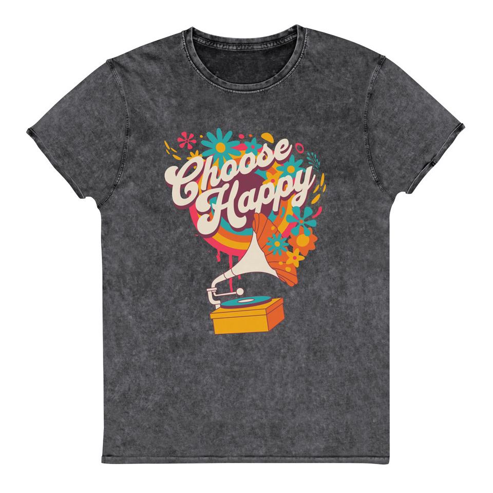 Choose Happy - Retro Music Unisex Denim T-Shirt
