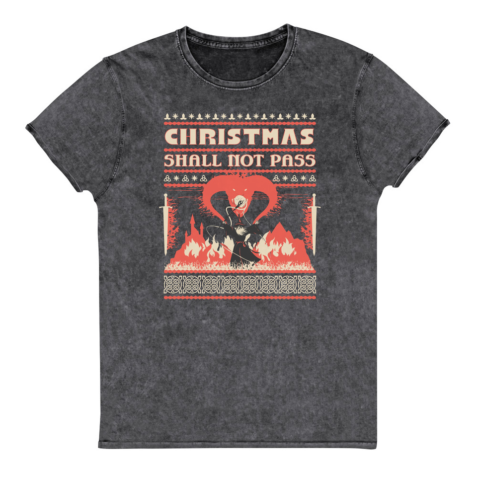 Christmas Shall Not Pass - Flaming Wizard Unisex Denim T-Shirt
