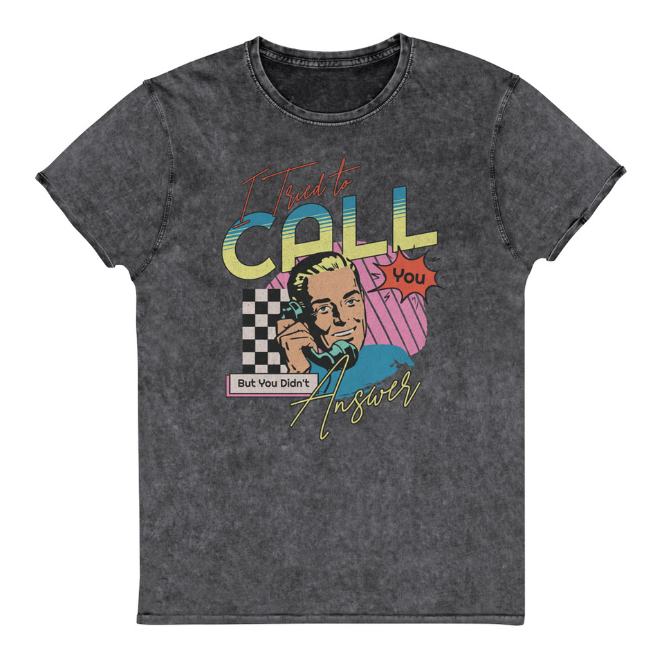 Classic Retro Illustrative Portrait Men Calling Unisex Denim T-Shirt