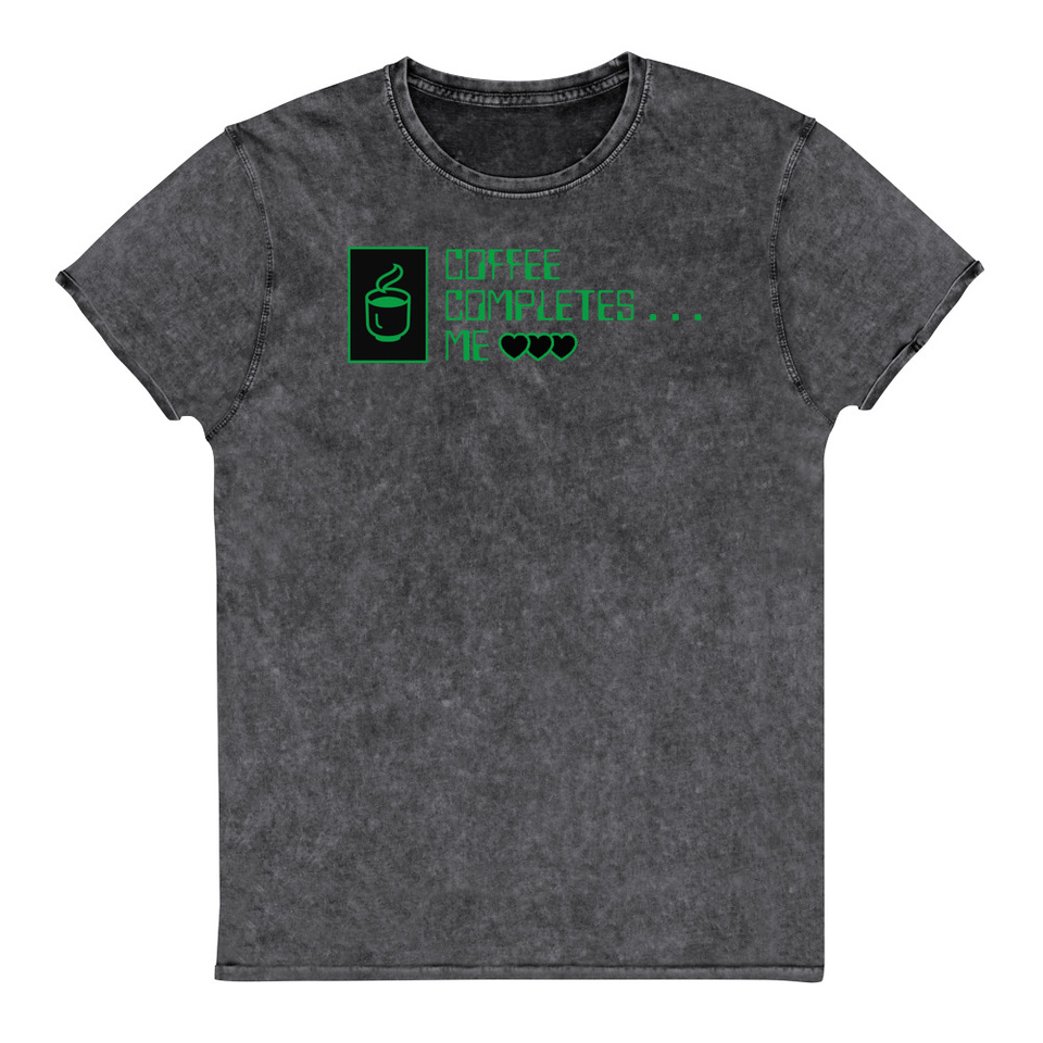 Coffee Completes Me - Neon Heart Unisex Denim T-Shirt