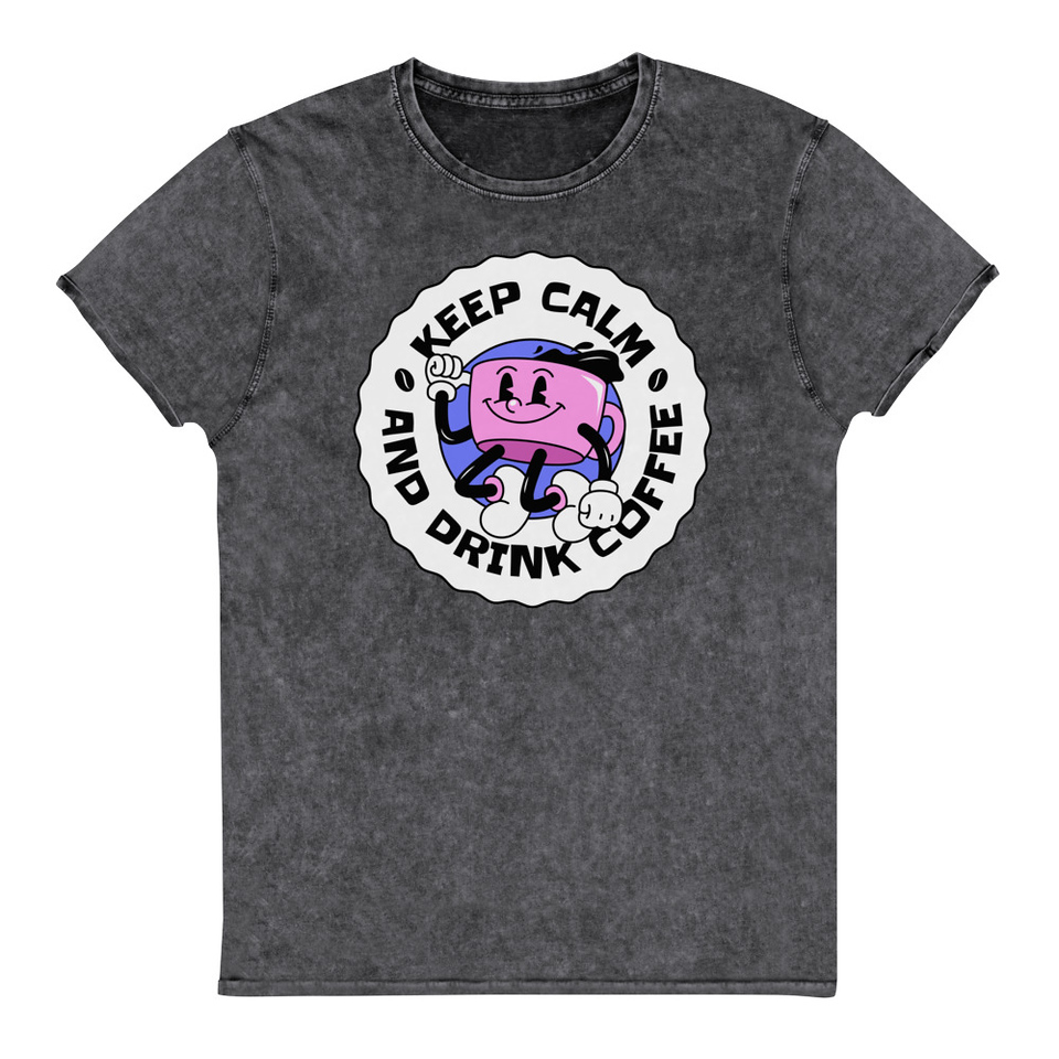 Colorful Fun Retro Style Coffee Quote Unisex Denim T-Shirt