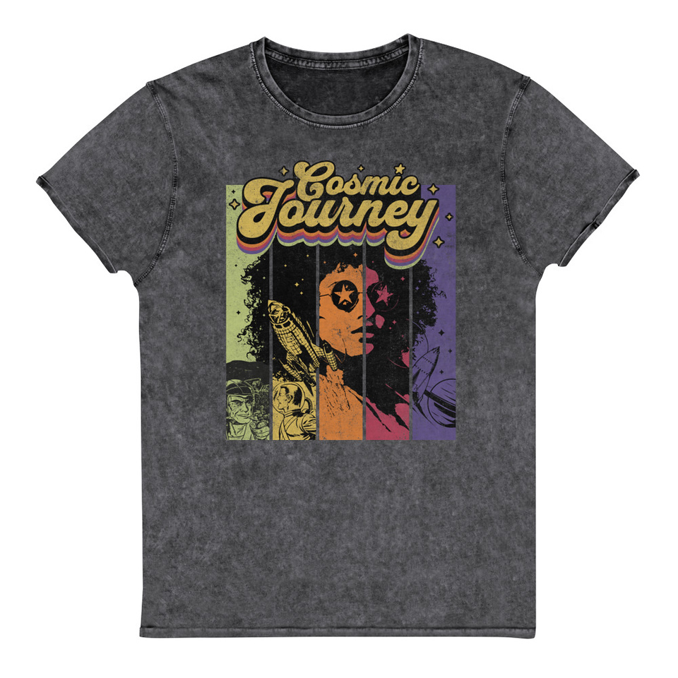 Cosmic Journey Rainbow Retro Unisex Denim T-Shirt
