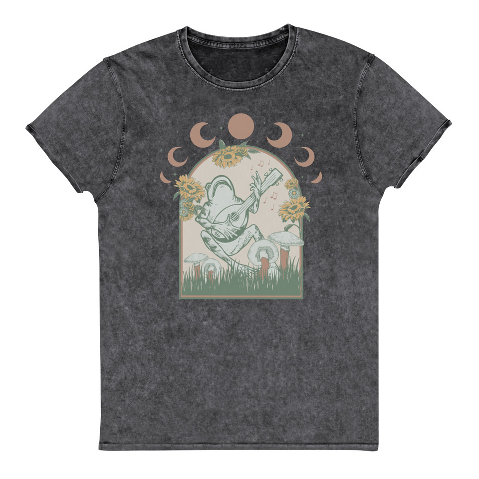 Cottagecore Frog Botanical Unisex Denim T-Shirt