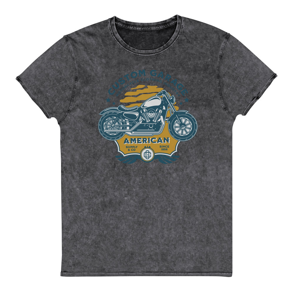 Custom Garage - Motorcycle Unisex Denim T-Shirt