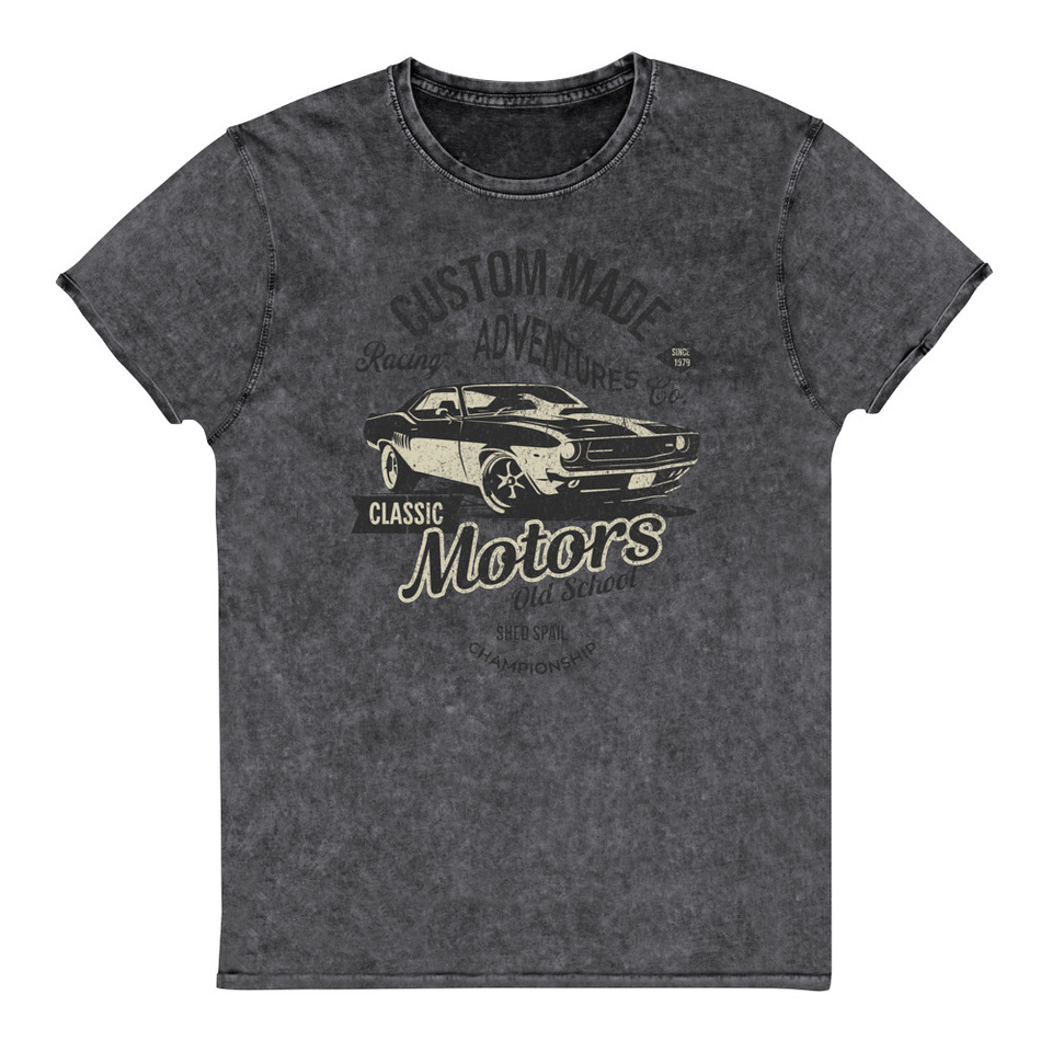 Custom Made Adventures Motors Old School Unisex Denim T-Shirt