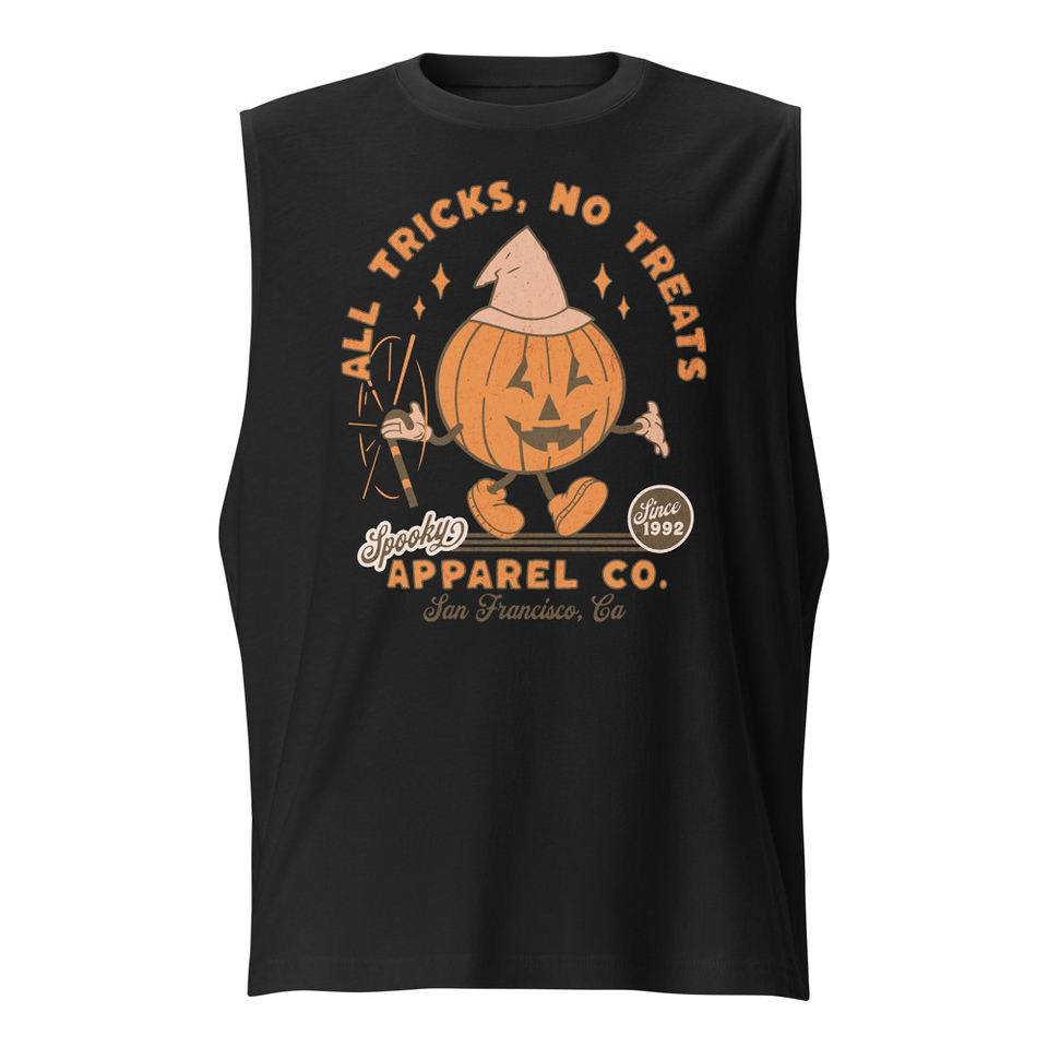 All Tricks No Treats - Pumpkin Mascot Unisex Muscle Shirt