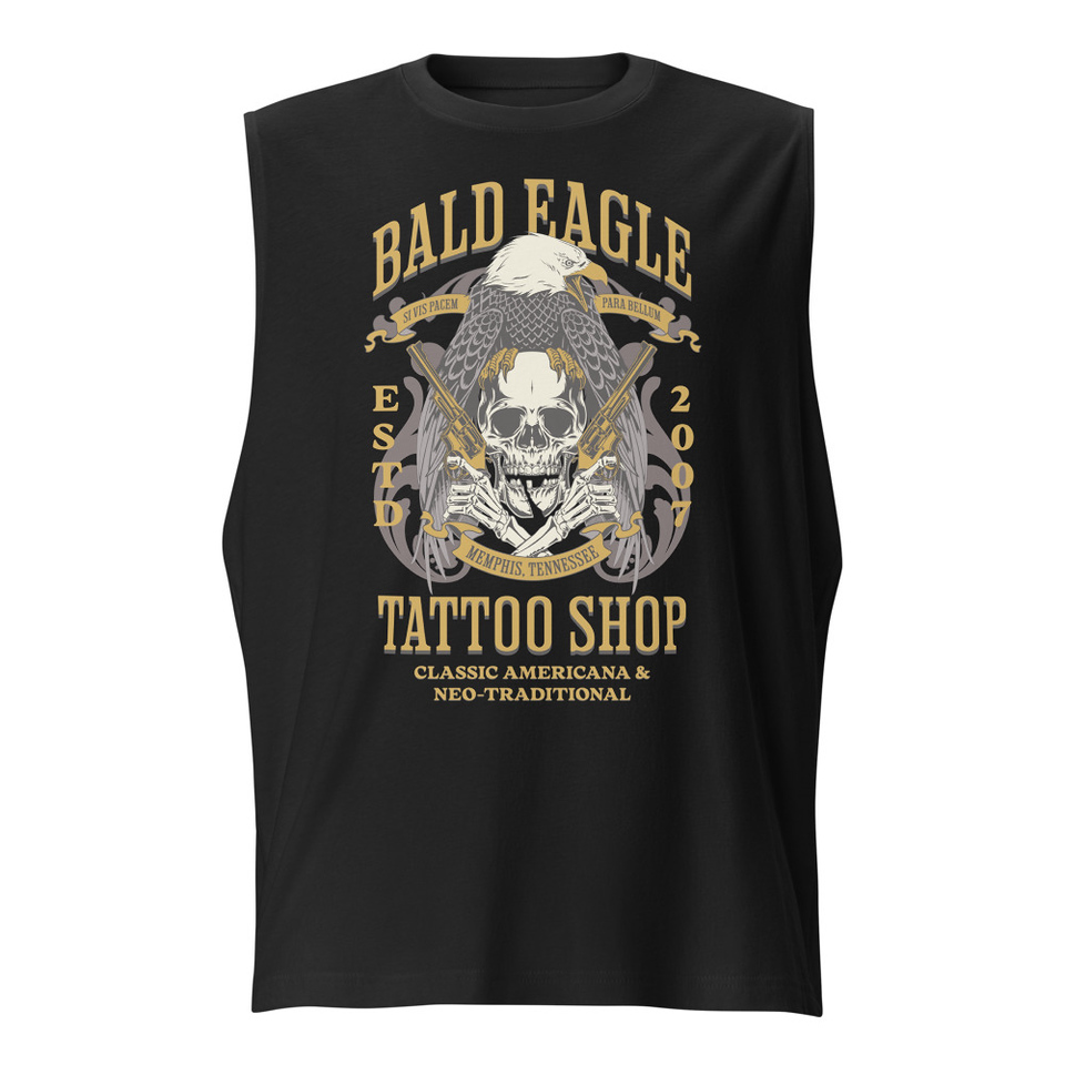 Bald Eagle Tattoo Shop - Skeleton Unisex Muscle Shirt