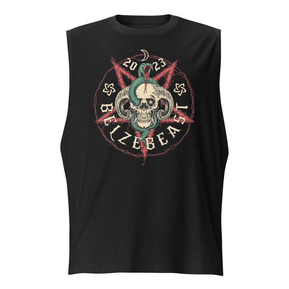 Belzebeast Pentagram - Halloween Skull with Snake Unisex Muscle Shirt