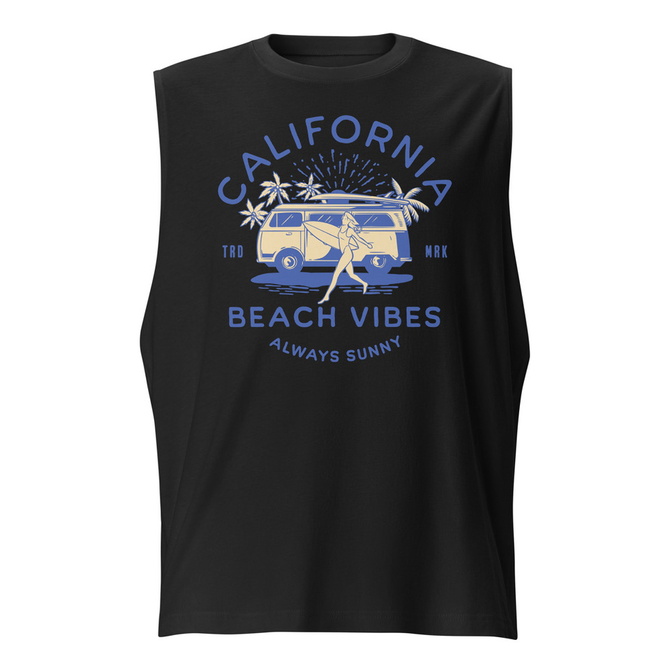 California Beach Vibes - Retro Camper Van Unisex Muscle Shirt