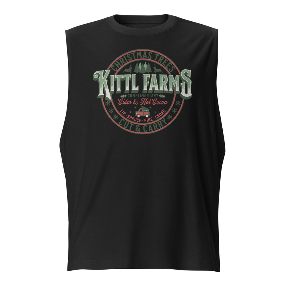Christmas Tree Farm - Vintage Holiday Badge Unisex Muscle Shirt