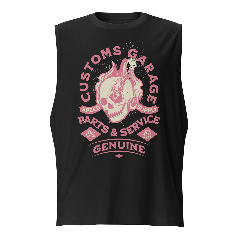 Customs Garage - Flaming Skull Unisex Muscle Shirt