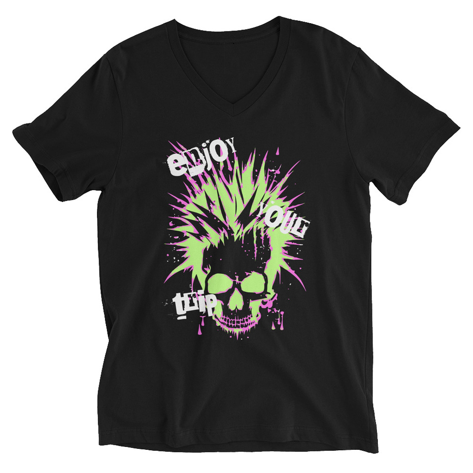 'Enjoy Your Trip' Punk Skull Unisex V-Neck Tee
