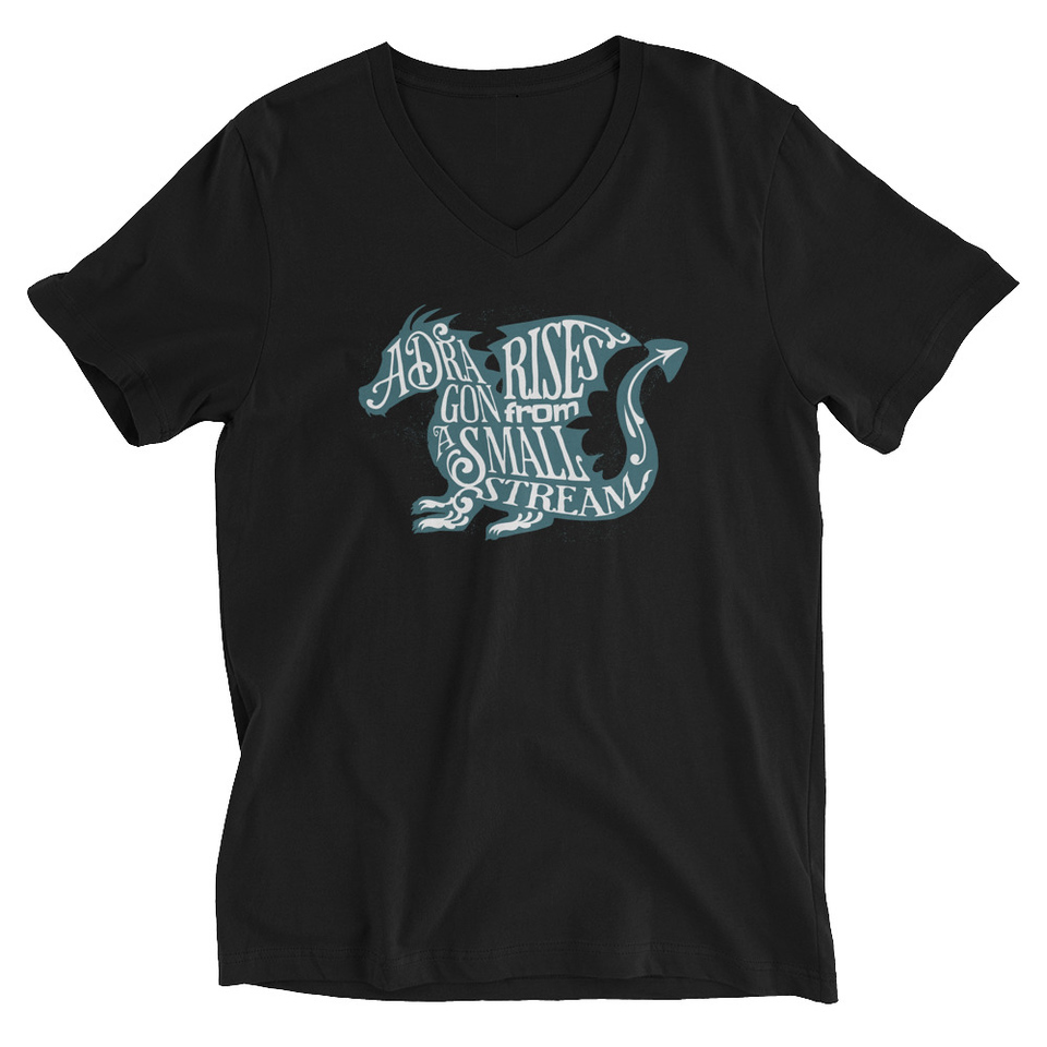 A Dragon Rises - Typographic Lettering Unisex V-Neck Tee