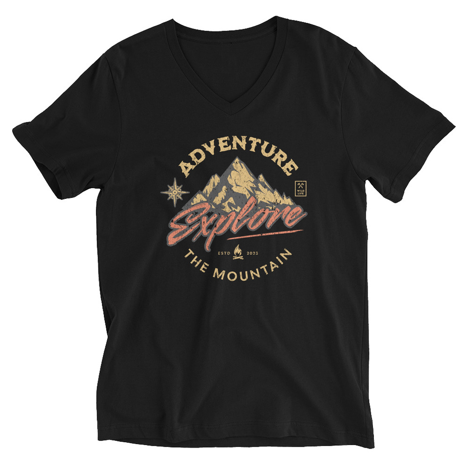 Adventure Explore The Mountain Unisex V-Neck Tee