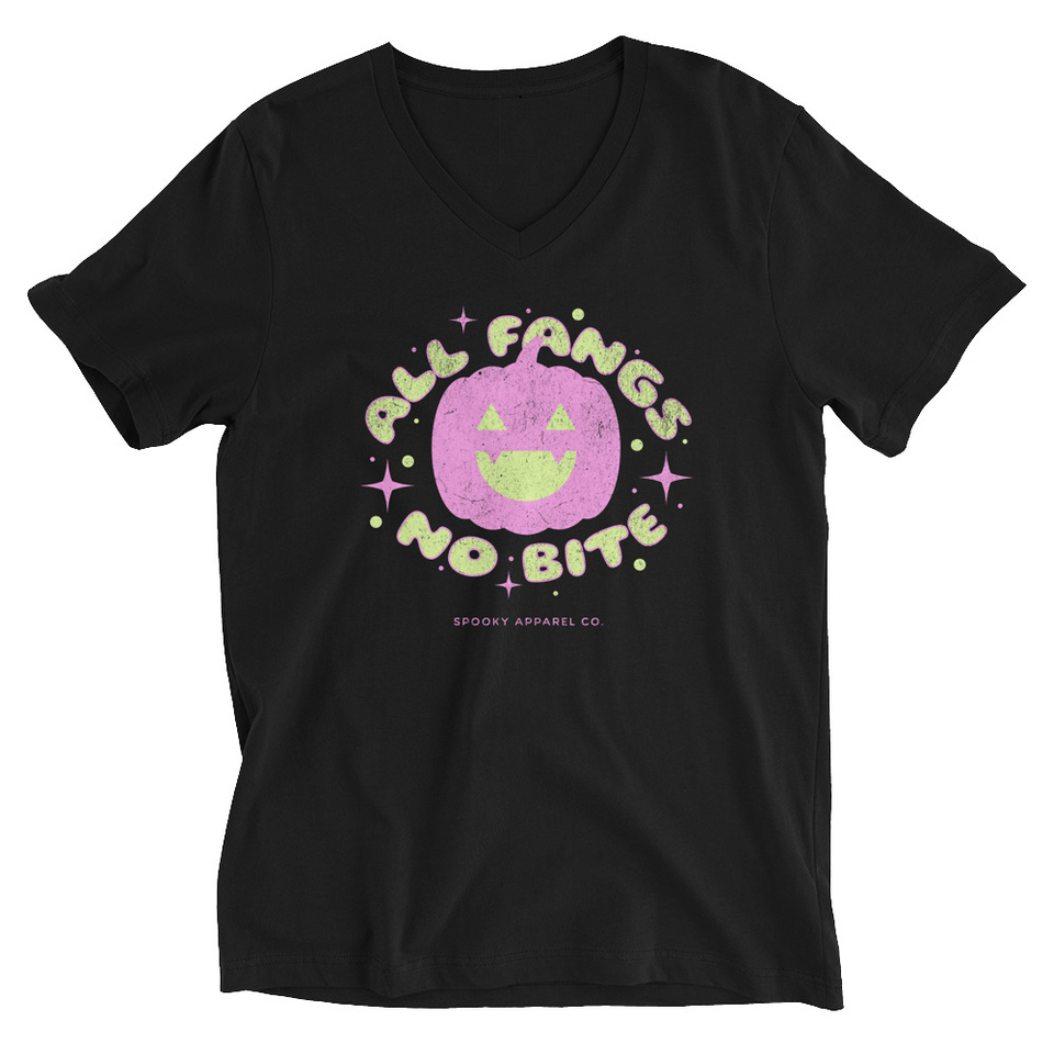 All Fangs No Bite - Halloween Unisex V-Neck Tee