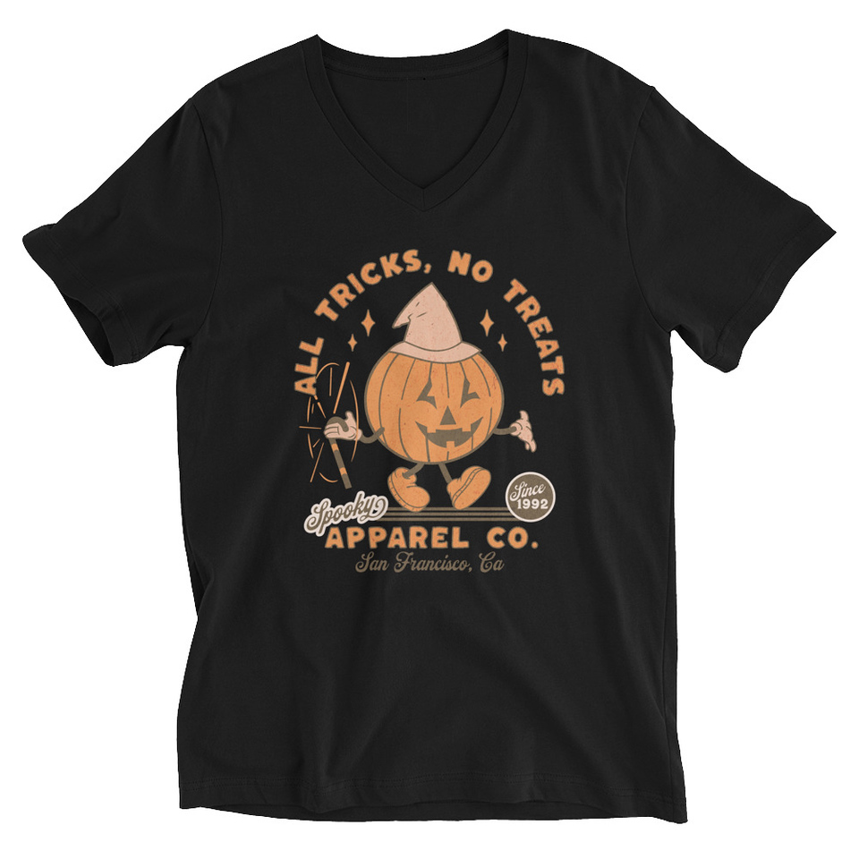 All Tricks No Treats - Pumpkin Mascot Unisex V-Neck Tee