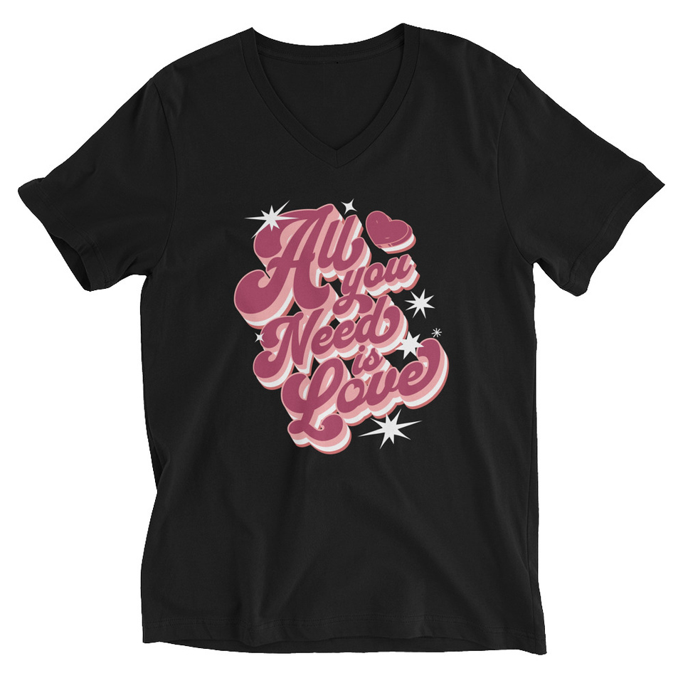 All You Need is Love - Retro Valentines Day Unisex V-Neck Tee