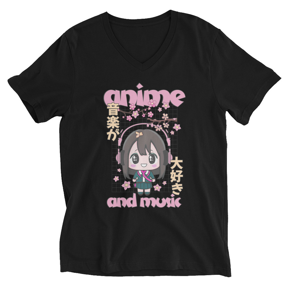 Anime and Music Unisex V-Neck Tee