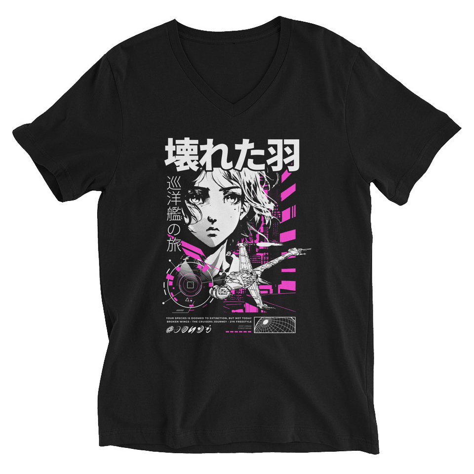 Anime Broken Wings - Neon Japanese Style Unisex V-Neck Tee