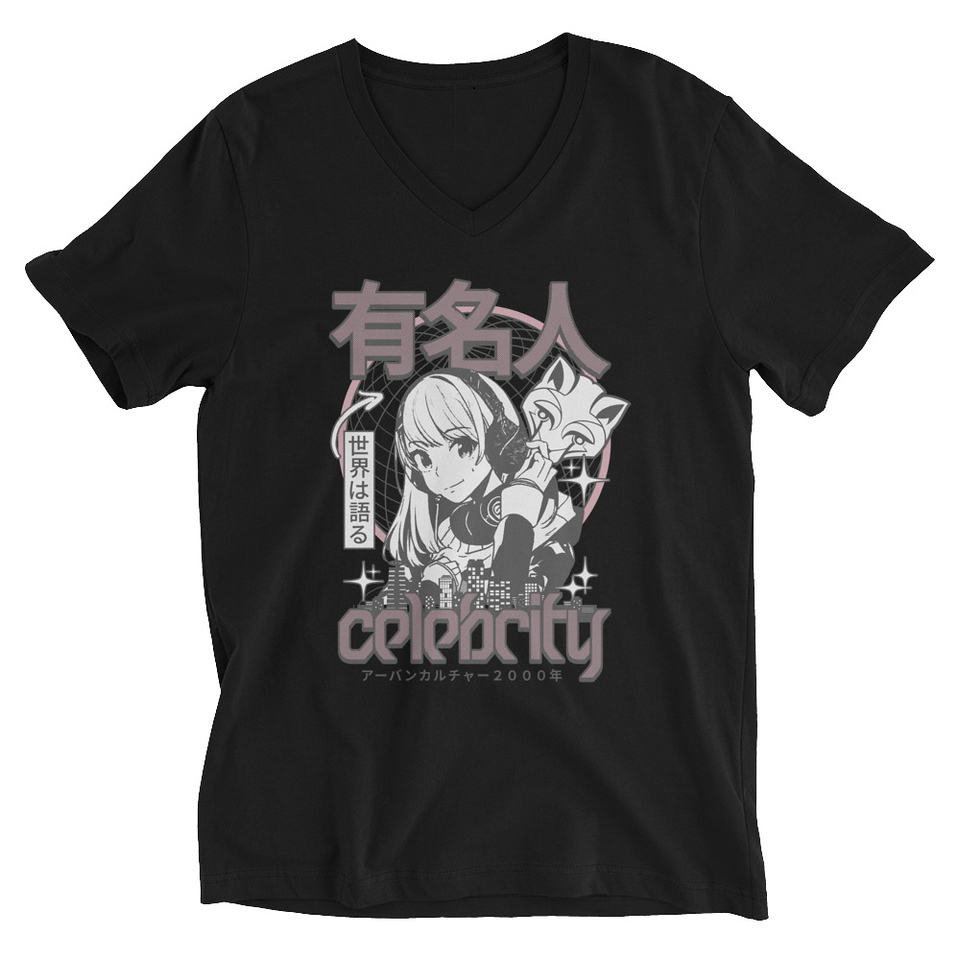 Anime Celebrity Girl - Japanese Cyber Streetwear Unisex V-Neck Tee