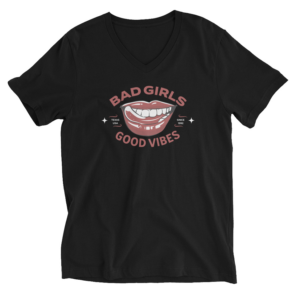 Bad Girls Good Vibes - Sexy Lips Unisex V-Neck Tee