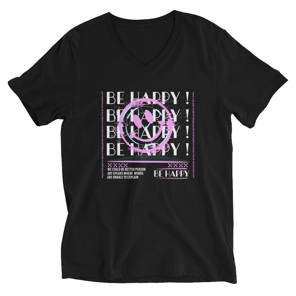 Be Happy ! Unisex V-Neck Tee