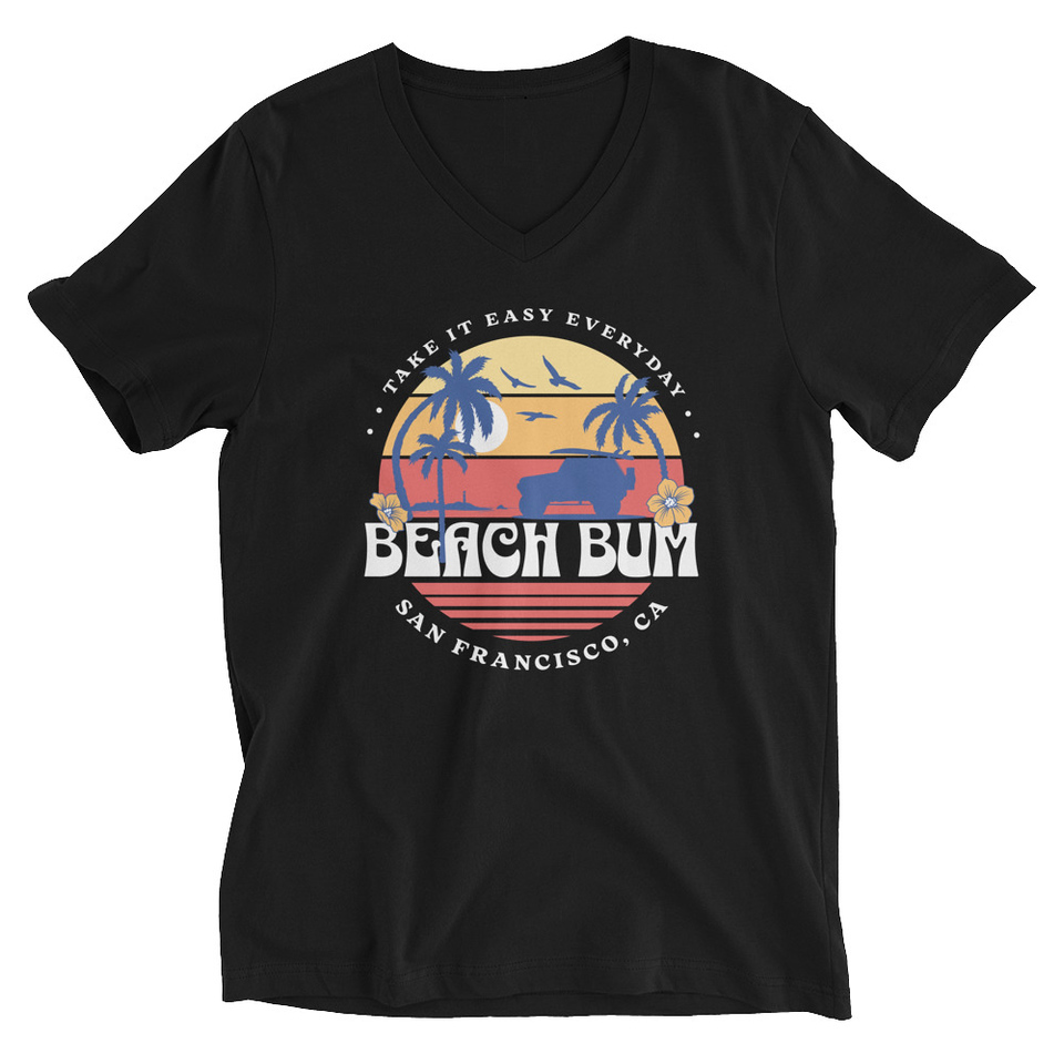 Beach Bum - Sunset Surfing Unisex V-Neck Tee
