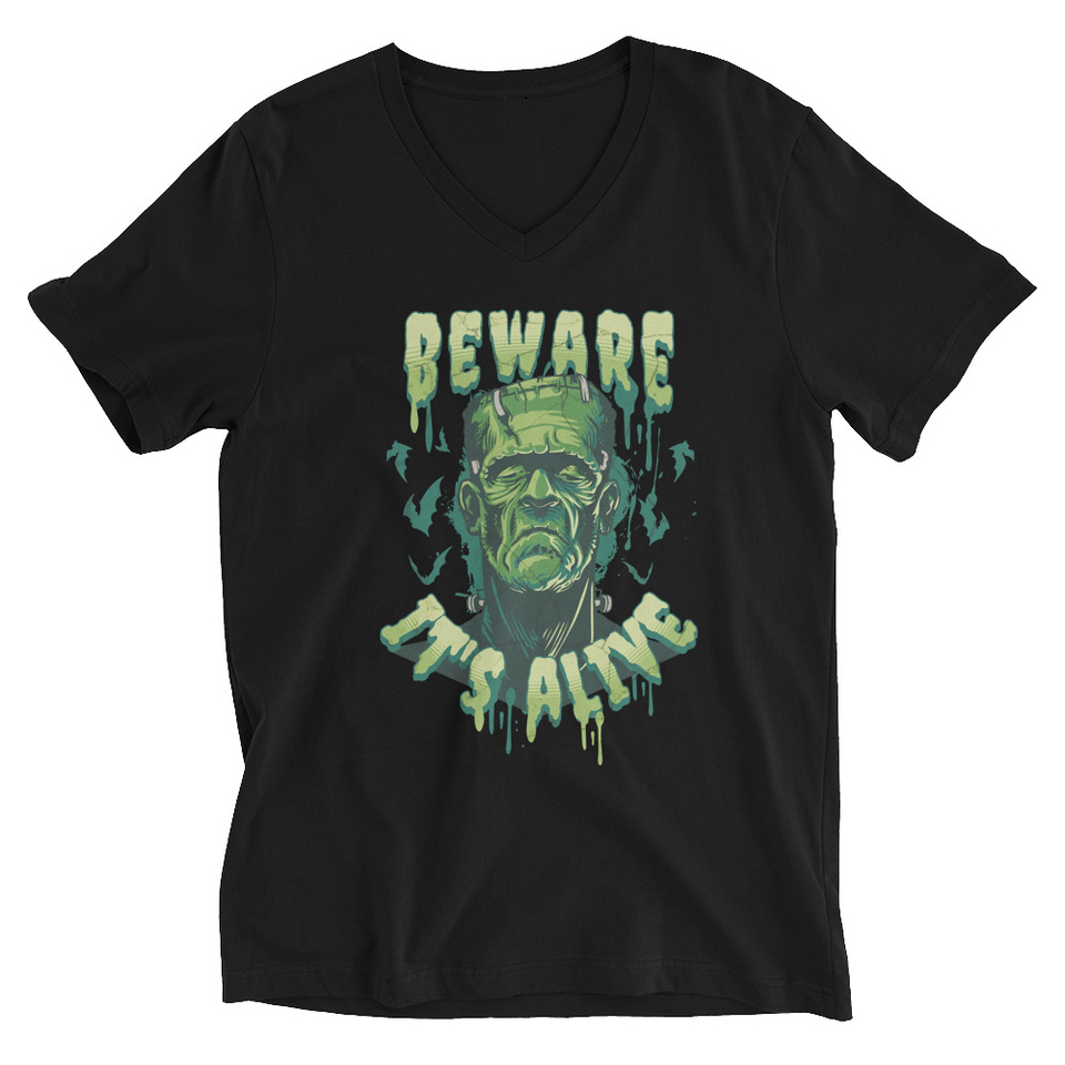Beware of Frankenstein - Scary Halloween Unisex V-Neck Tee
