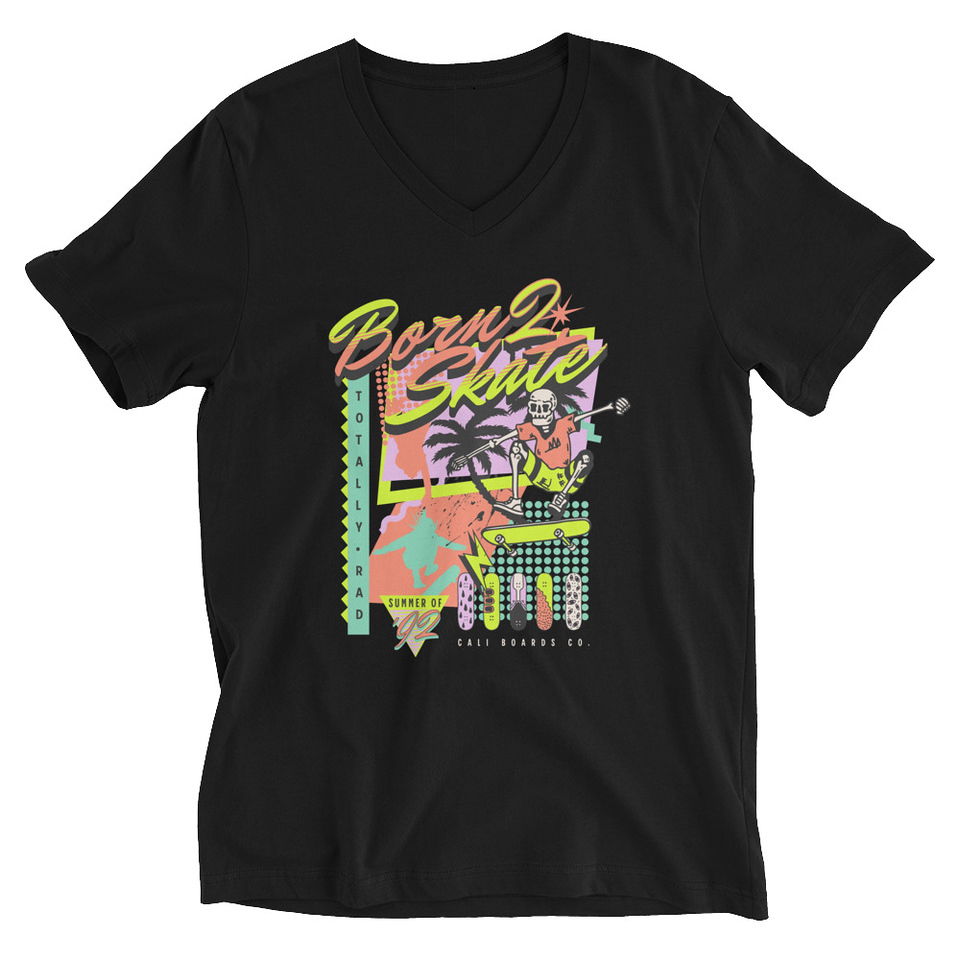 Born 2 Skate - Retro Skeleton Unisex V-Neck Tee