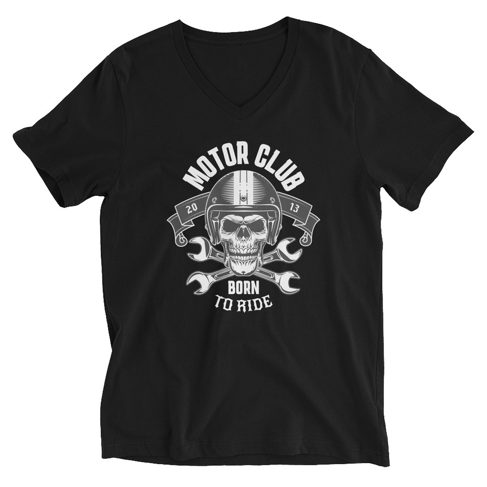 Born to Ride - Biker Club Skull  Unisex V-Neck Tee