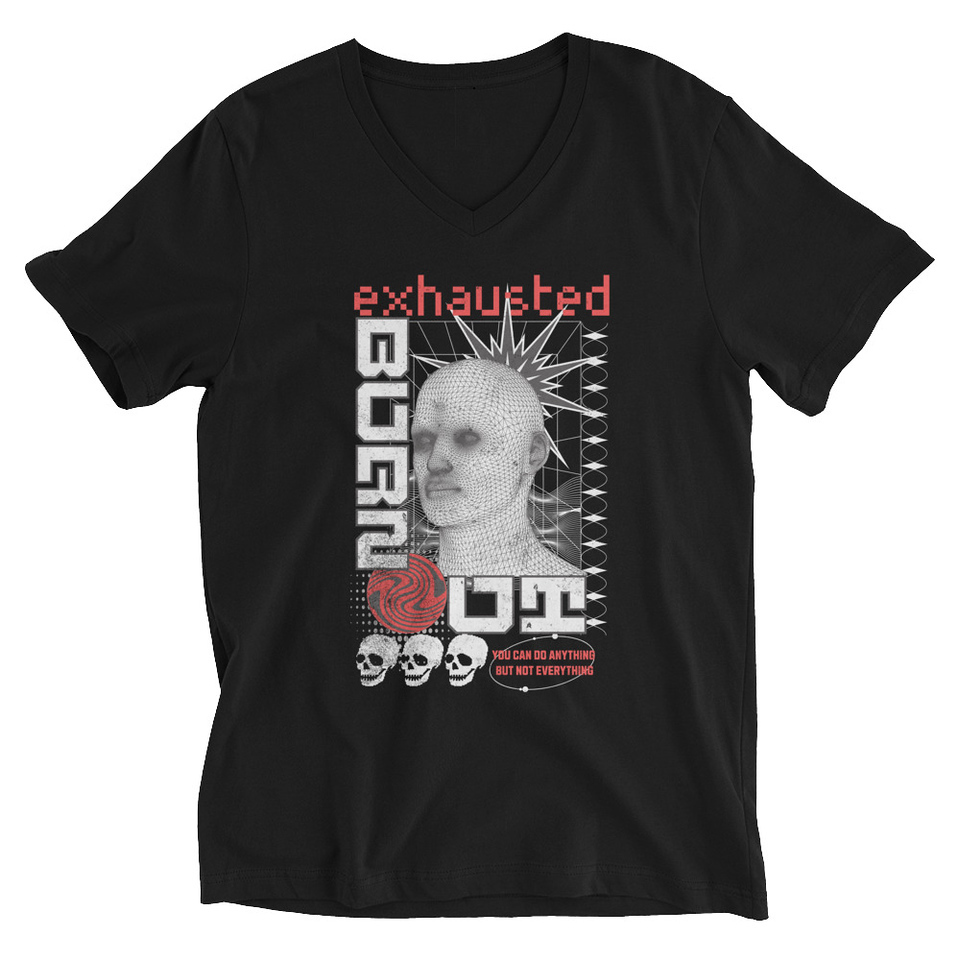 Burn Out - Futuristic 3D Head Unisex V-Neck Tee